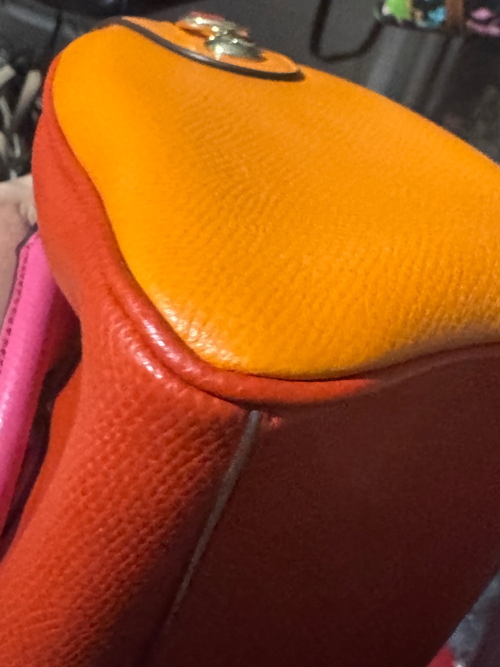 Coach mini Bennett Orange and Pink colorblock Leather Satchel - Picture 14 of 16